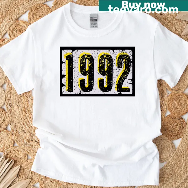 Bold typography of '1992' on a t-shirt