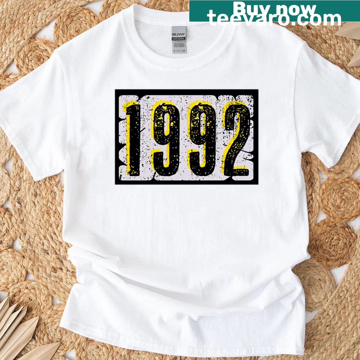 Bold typography of '1992' on a t-shirt — on a men's t-shirt