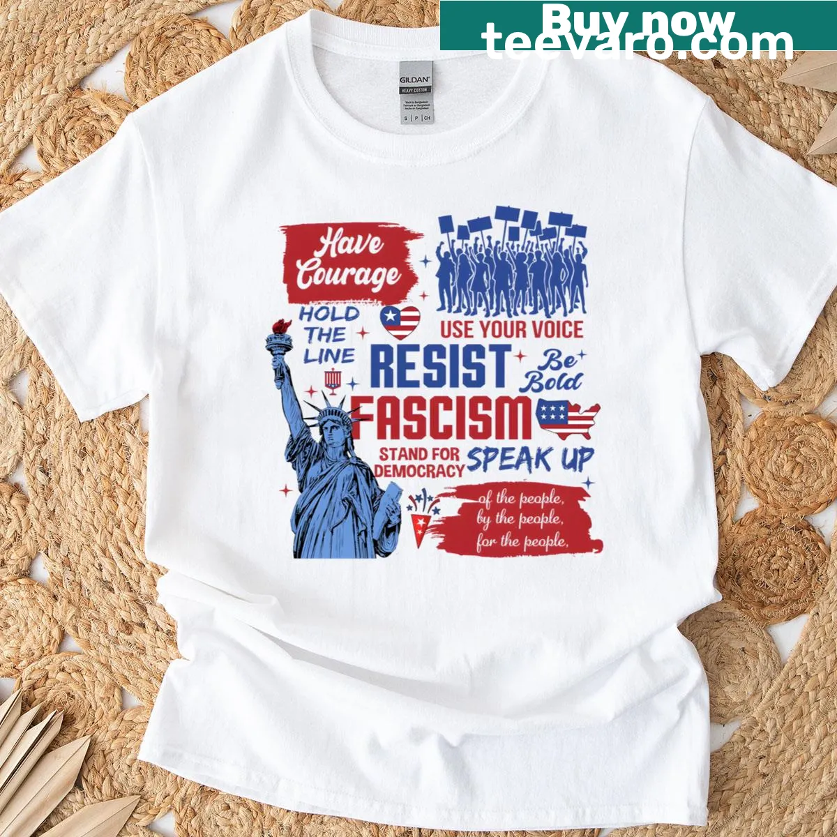 T-shirt celebrating the 4th of July with patriotic graphics — on a men's t-shirt