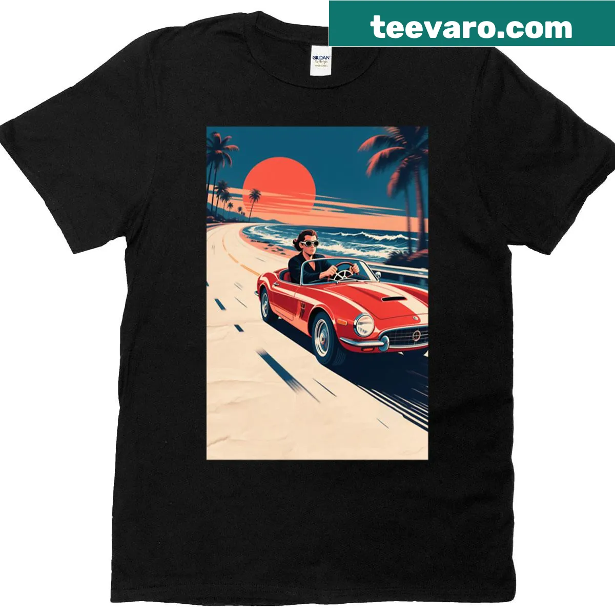 Oversized T-shirt featuring an 80s retro sports car design — on a men's t-shirt