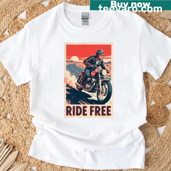 Illustration of an 80s motorcycle in a vintage style on a t-shirt.