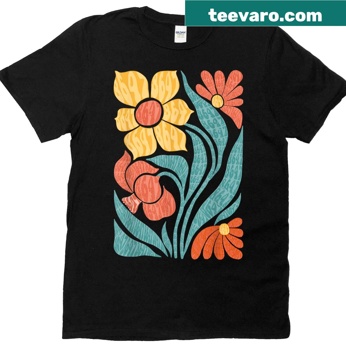 Floral boho T-shirt with subtle anti-Trump design — on a men's t-shirt