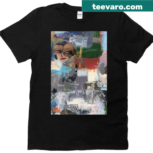 Abstract portrait T-shirt with collage face and intricate design