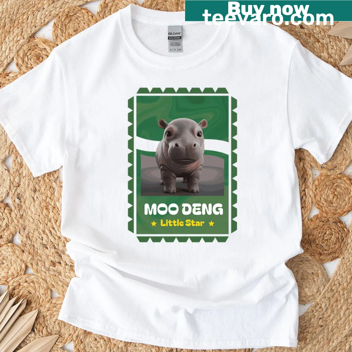 Cute t-shirt featuring the cartoon character Moo Deng the star — on a men's t-shirt