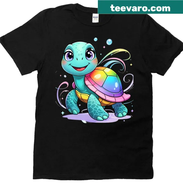 Cartoon turtle design with swirls and bubbles on a T-shirt