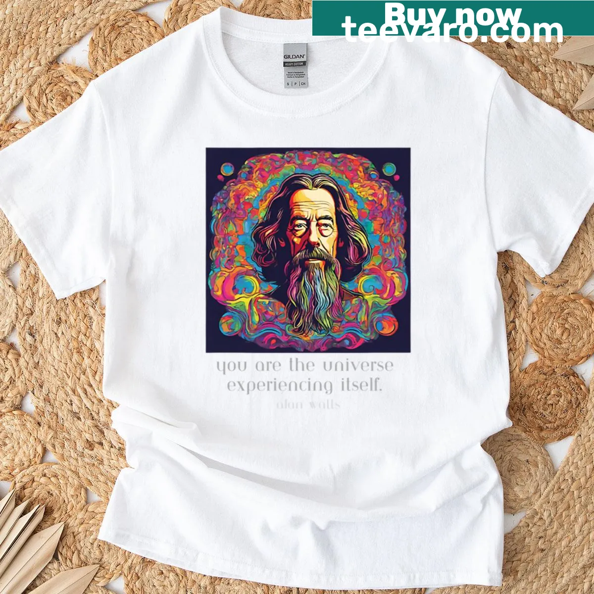 Inspirational T-shirt with Alan Watts Zen philosophy typography design — on a men's t-shirt