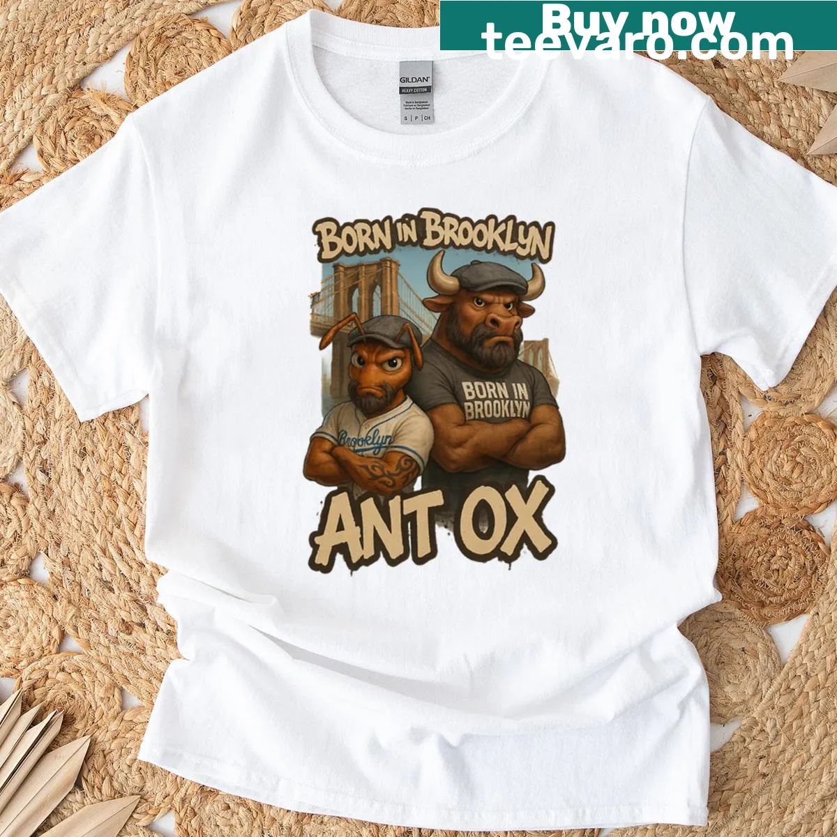 Funny Ant Ox Unbox Brooklyn Edition text T-shirt — on a men's t-shirt