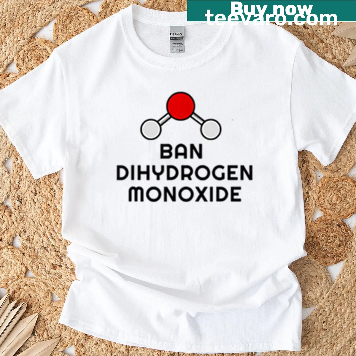 Funny T-shirt with the phrase 'Ban Dihydrogen Monoxide' printed boldly — on a men's t-shirt