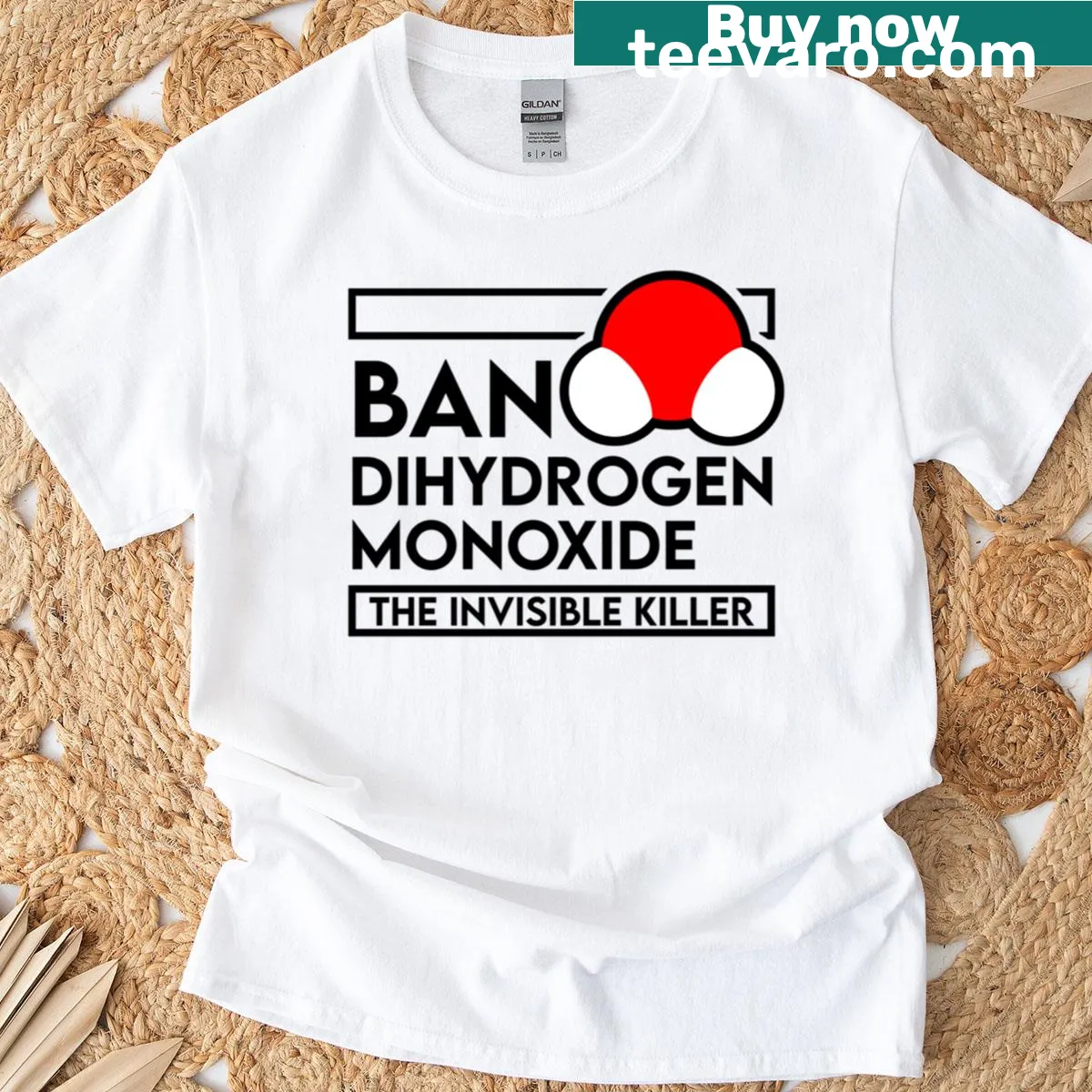 Humorous graphic advocating to ban dihydrogen monoxide on T-shirt — on a men's t-shirt