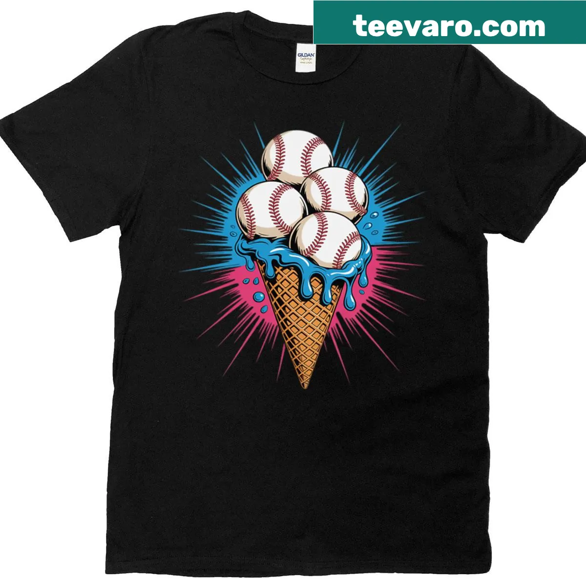 Illustration t-shirt with baseball and ice cream drip design for fans — on a men's t-shirt