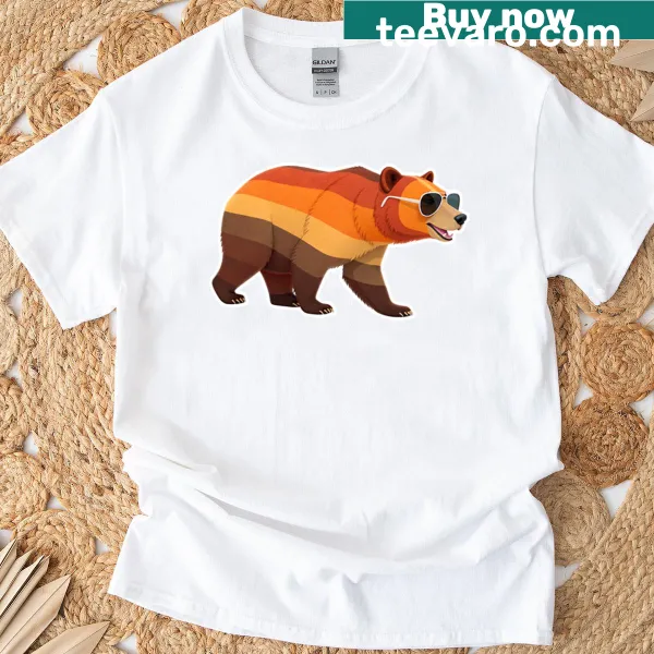 Oversized t-shirt with a bear in sunglasses and Bear Pride flag colors