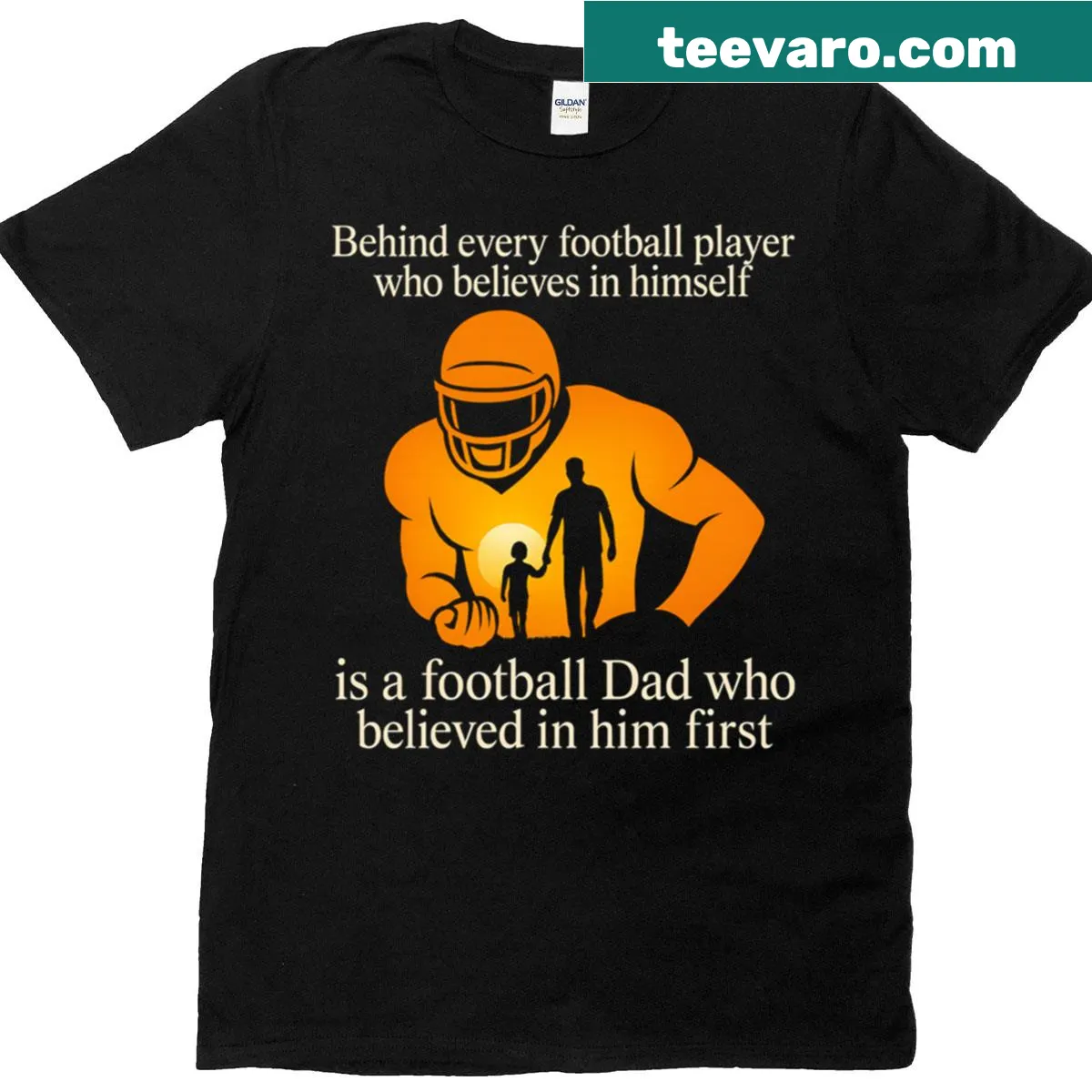 Heartfelt message about football dads featured on a t-shirt — on a men's t-shirt