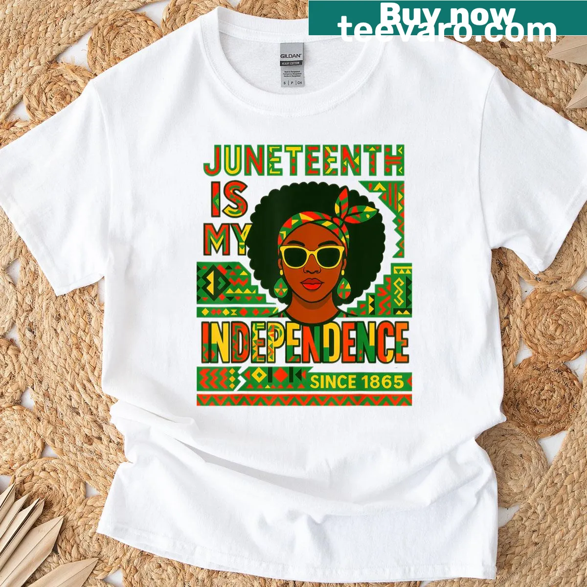 Juneteenth celebration t-shirt with bold typography for women — on a men's t-shirt