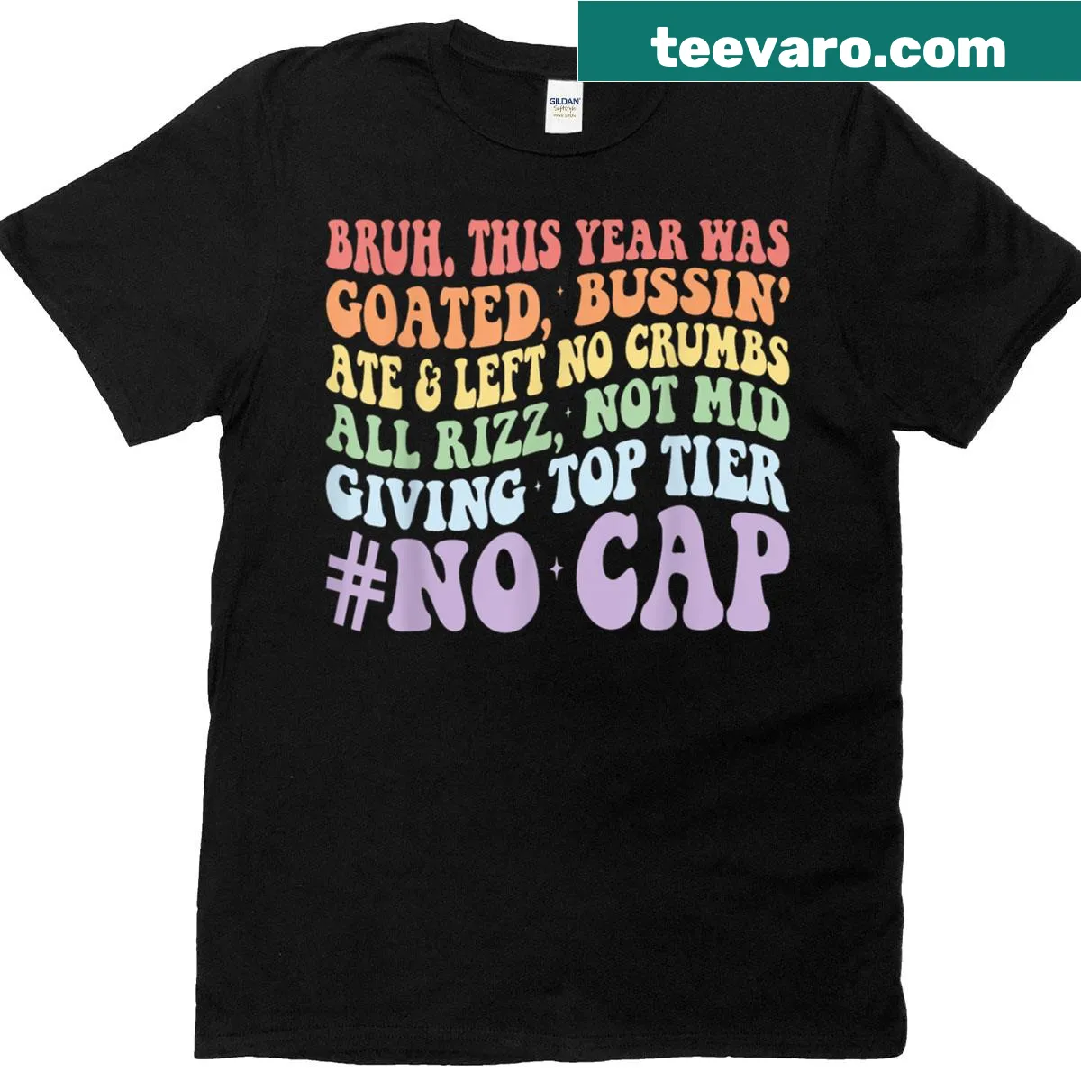 Funny t-shirt with contemporary slang summarizing the school year — on a men's t-shirt
