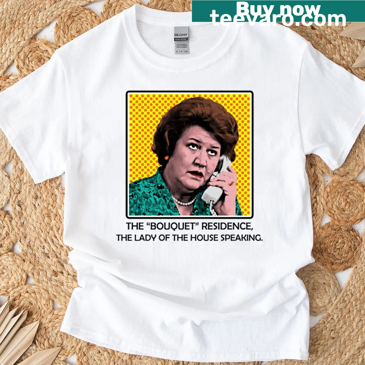 Playful T-shirt with the phrase 'Bucket Residence' in bold typography — on a men's t-shirt