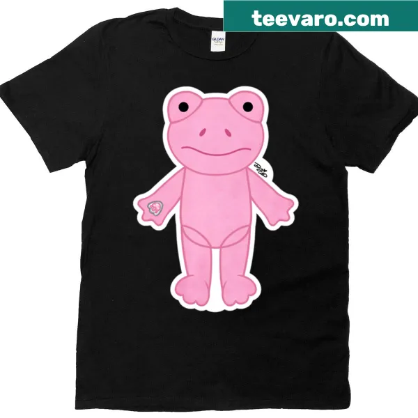 Illustrated pink frog design on a playful Build A Bear t-shirt for kids