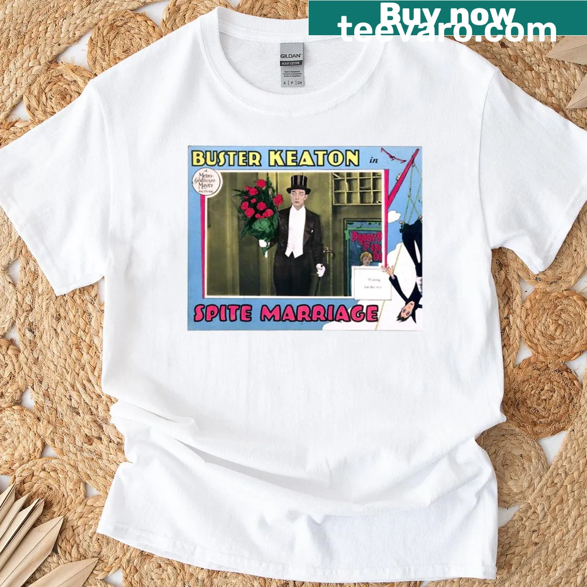 Illustration of Buster Keaton on a T-shirt — on a men's t-shirt