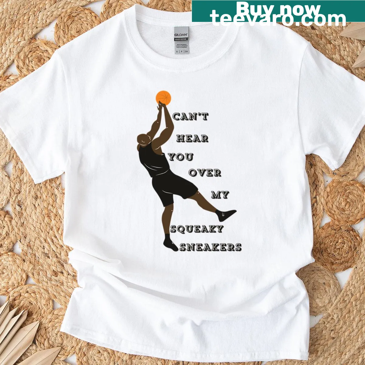 Funny text 'Can't Hear You Over My Squeaky Sneakers' — on a men's t-shirt