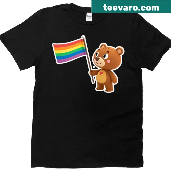 Cartoon bear T-shirt with Pride flag illustration