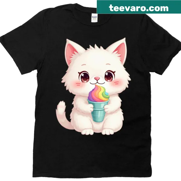 Playful T-shirt featuring a cat with ice cream illustration