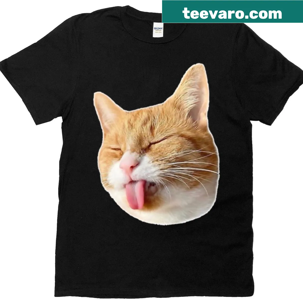 Funny cat head graphic with a yuck face on T-shirt — on a men's t-shirt