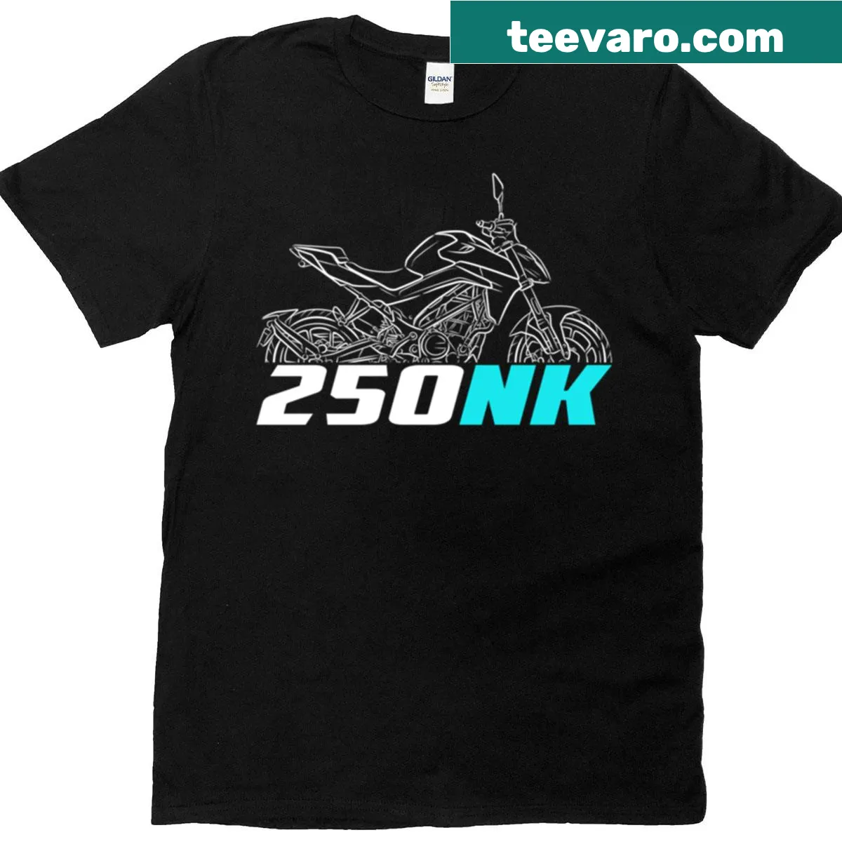 Cfmoto 250nk motorcycle T-shirt with bold emblem — on a men's t-shirt