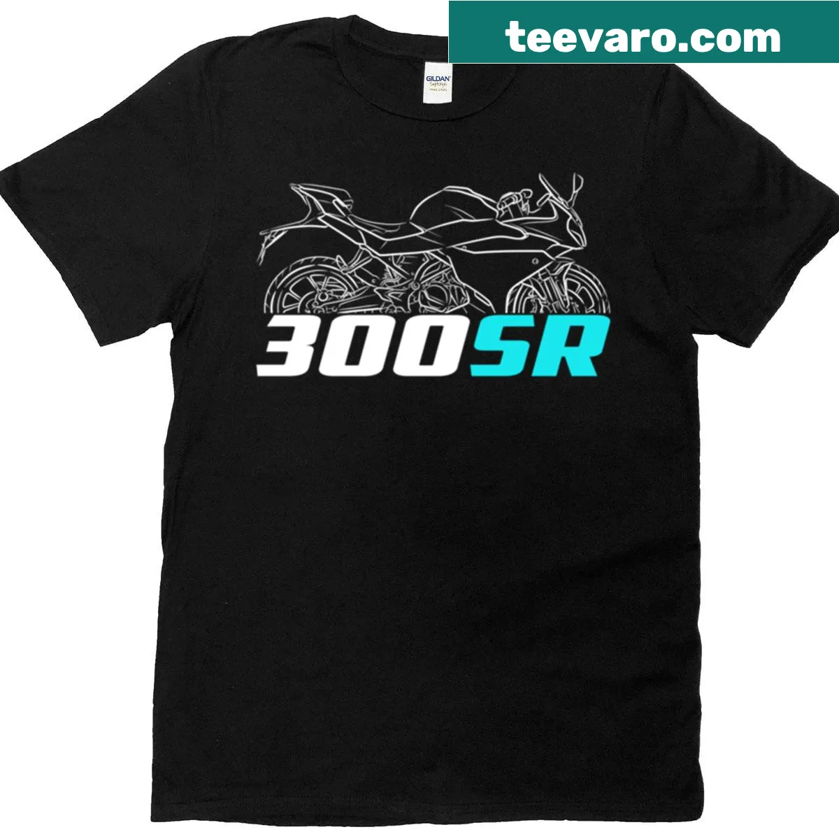 Cfmoto 300sr motorcycle t-shirt with bold text for bikers. — on a men's t-shirt