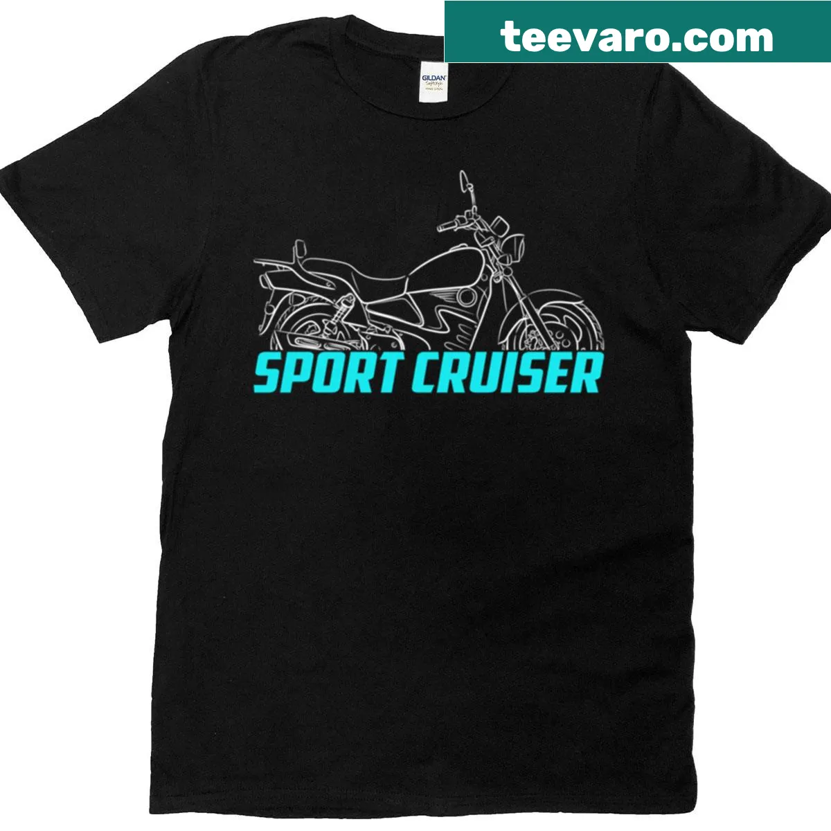 Cfmoto V5 Sport Cruiser t-shirt featuring a bold motorcycle logo — on a men's t-shirt