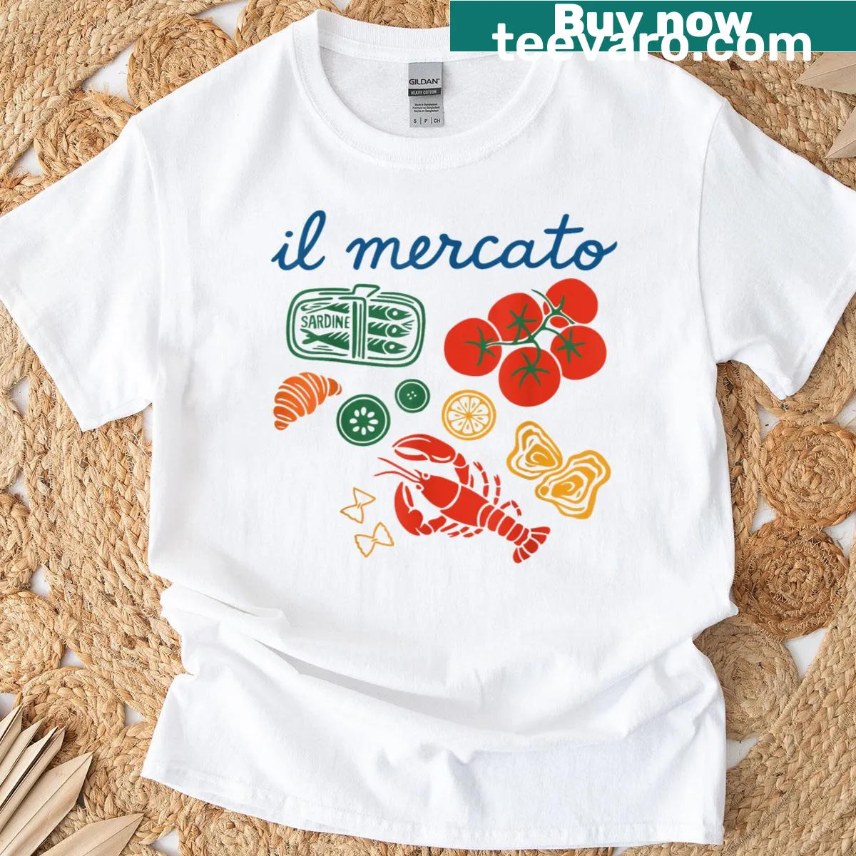Humorous typography featuring a tomato girl summer theme — on a men's t-shirt