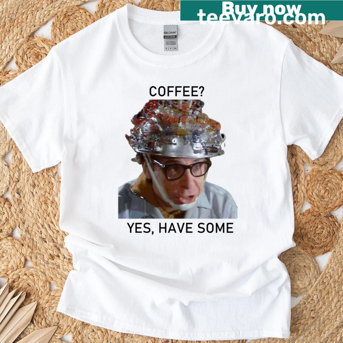 Playful coffee T-shirt with 'Coffee Yes Have Some' text design — on a men's t-shirt