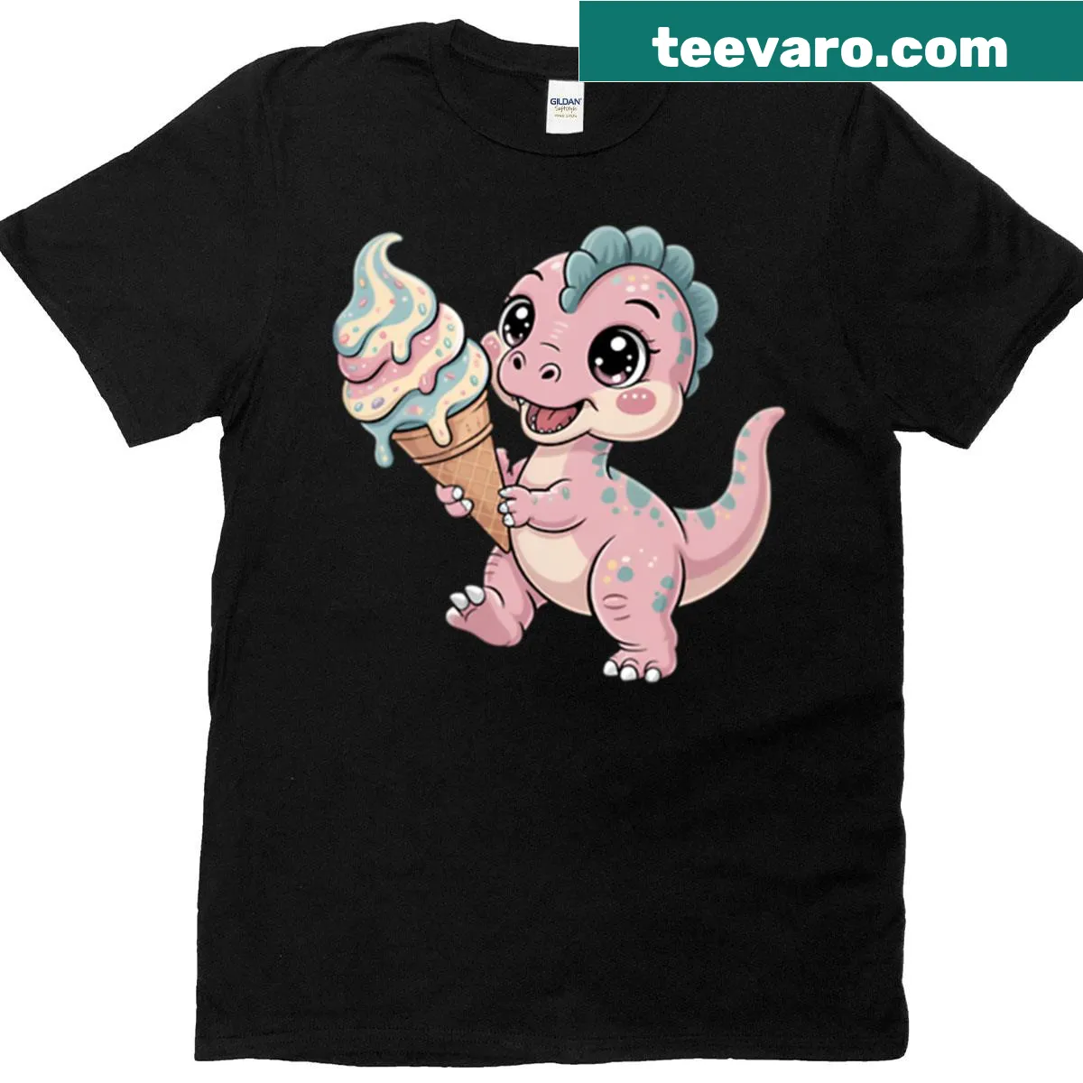 Kawaii T-shirt with a cute dinosaur and ice cream design — on a men's t-shirt
