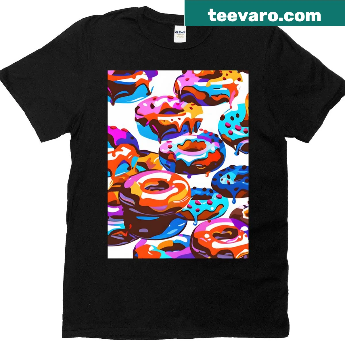 Seamless cute t-shirt featuring a playful donut pattern design — on a men's t-shirt