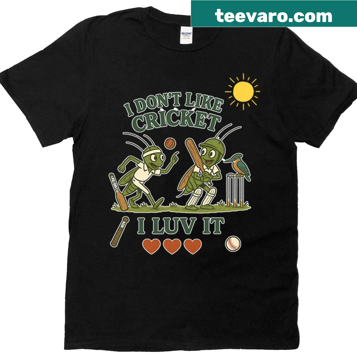 Funny typography t-shirt with cricket-themed quote — on a men's t-shirt