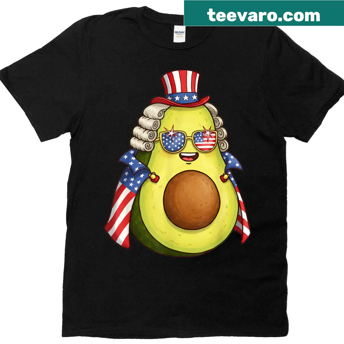 Cute avocado illustration with American flag design on a t-shirt — on a men's t-shirt
