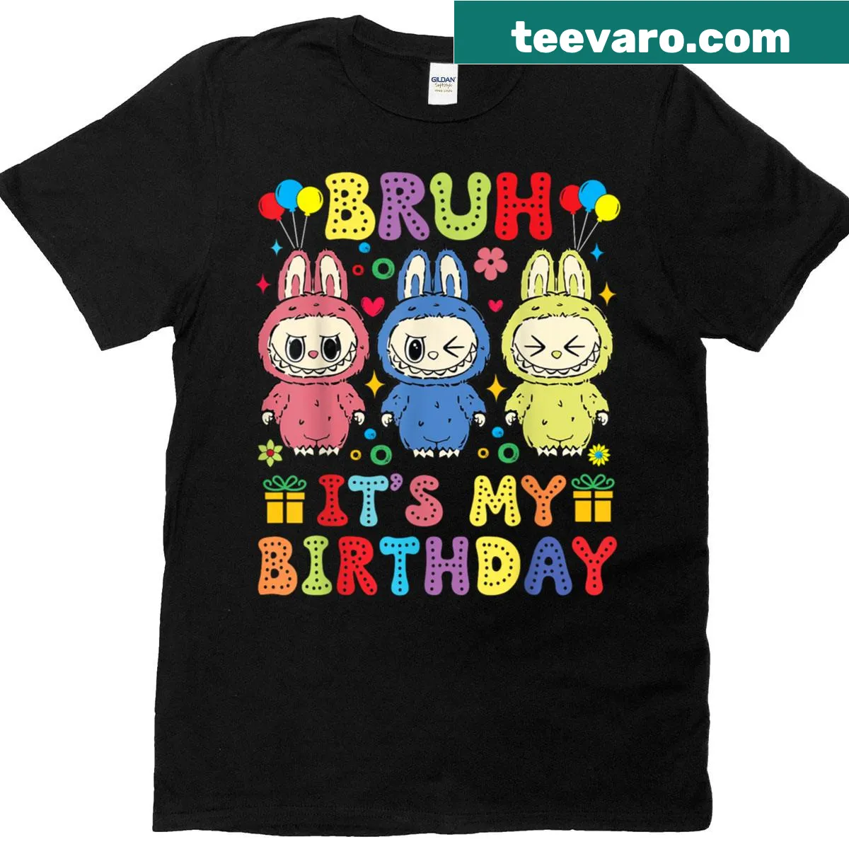 Cute Labubu birthday T-shirt for kids featuring a playful cartoon design — on a men's t-shirt