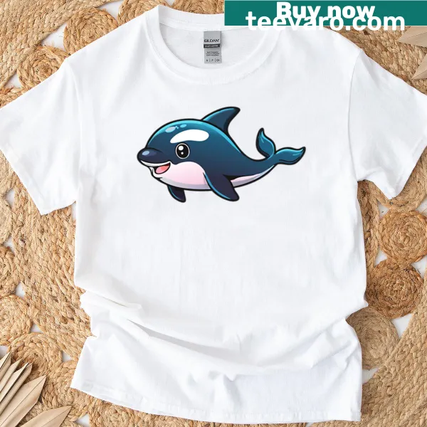 Illustration of a cute orca whale on a t-shirt