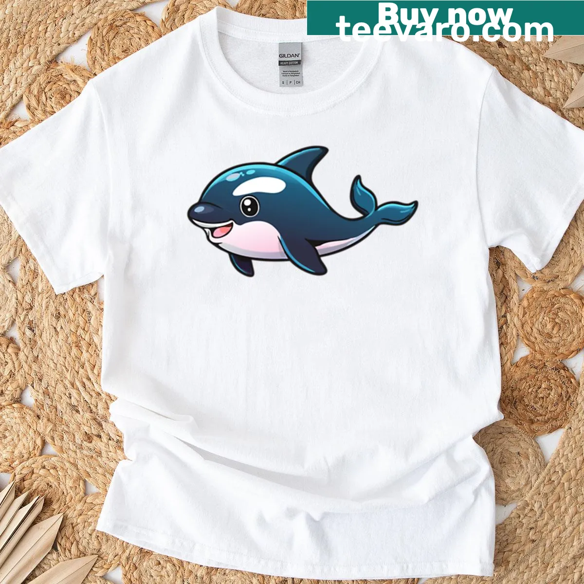Illustration of a cute orca whale on a t-shirt — on a men's t-shirt
