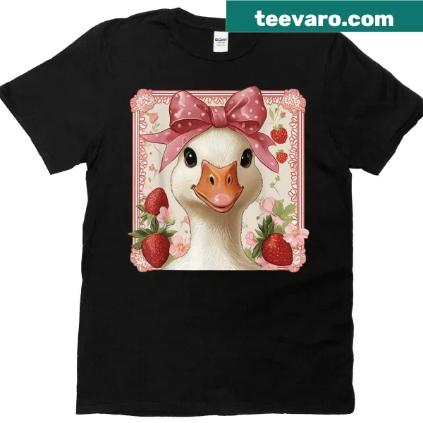 Kawaii goose with a pink bow on a t-shirt