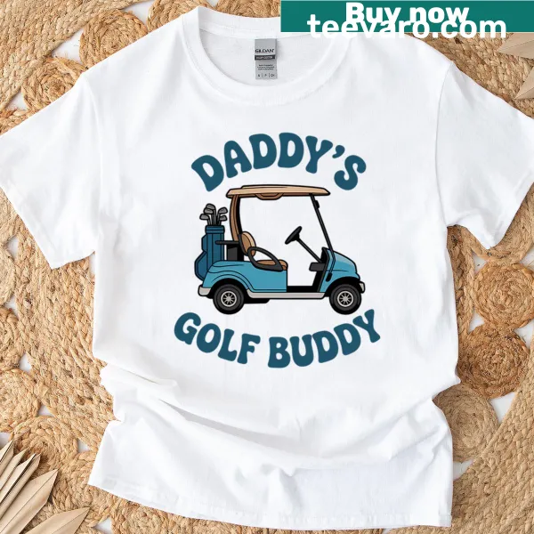 Illustrated t-shirt featuring 'Daddy's Golf Buddy' text design.