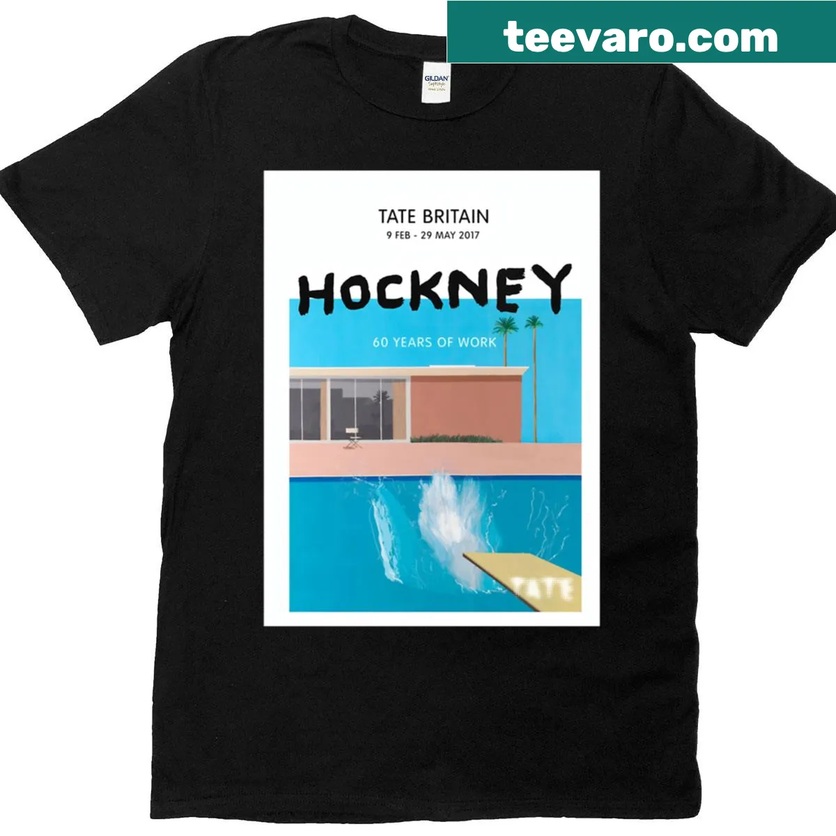 Illustrative design inspired by David Hockney on a t-shirt — on a men's t-shirt