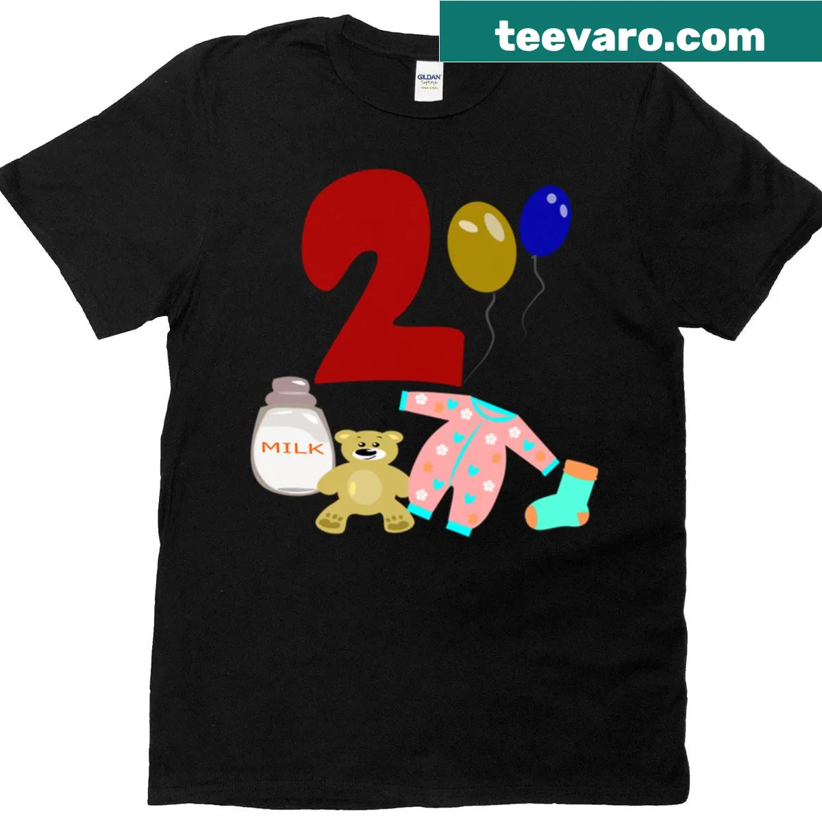 Cartoon design celebrating a child's second birthday on a t-shirt — on a men's t-shirt