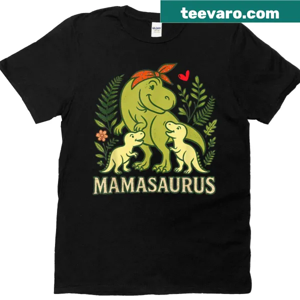 Vintage dinosaur graphic with text Dino Mama Love on oversized tee