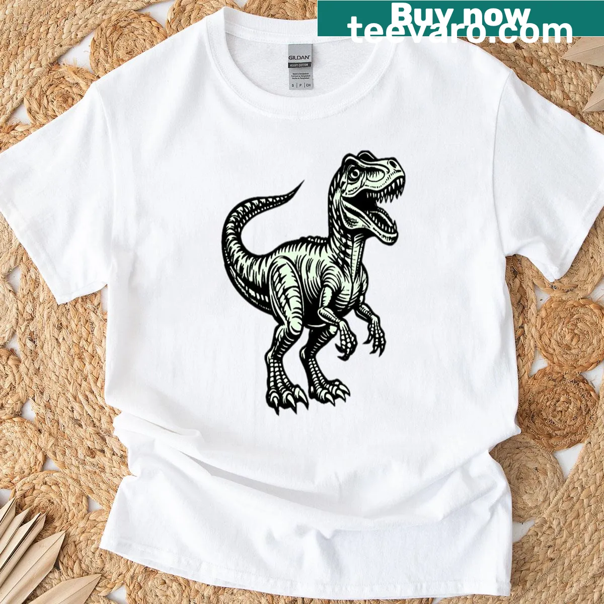 Cartoon dinosaur graphic on a casual t-shirt — on a men's t-shirt