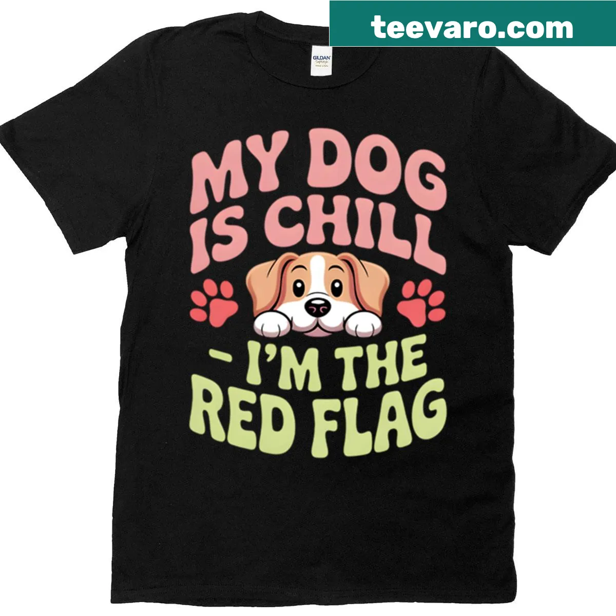 Funny t-shirt that says 'Dog Is Friendly I Am Not' with a red flag theme — on a men's t-shirt