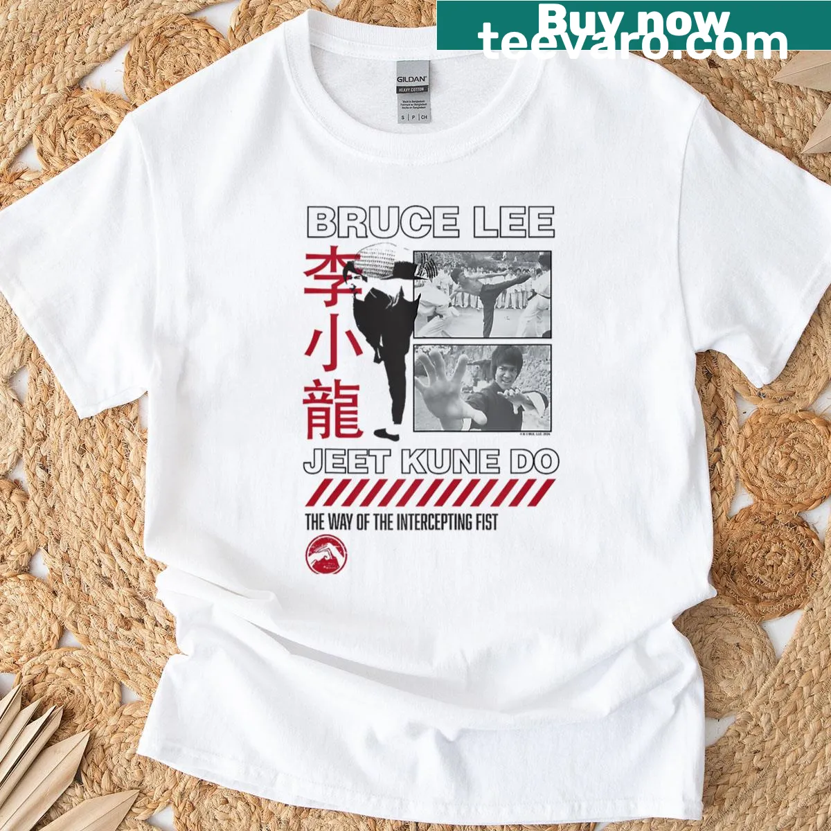 Vintage distressed T-shirt featuring a dragon logo inspired by legendary movies — on a men's t-shirt