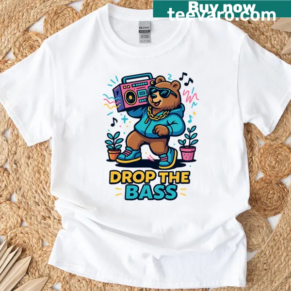 Humorous Drop The Bass t-shirt with bold typography
