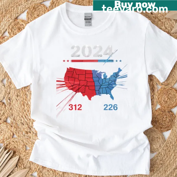 Electoral map design showing Trump 312 red states on a t-shirt