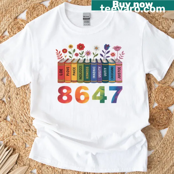 Illustration of a book and flower representing feminism on t-shirt