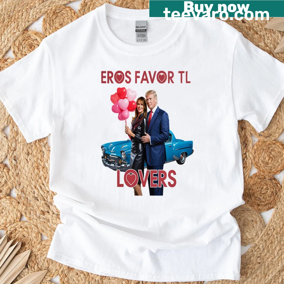 Playful graphic of Trump and Melania for Valentine's Day — on a men's t-shirt