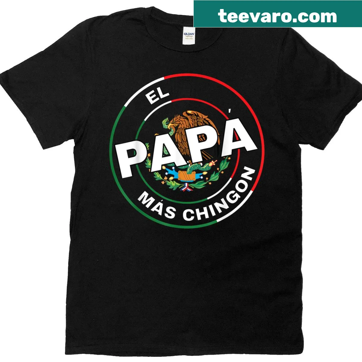 Funny Father's Day T-shirt with El Papa Mas Chingon text — on a men's t-shirt